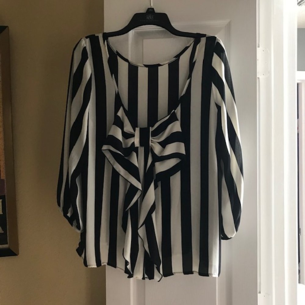 Lovely Day Black and White Striped Blouse